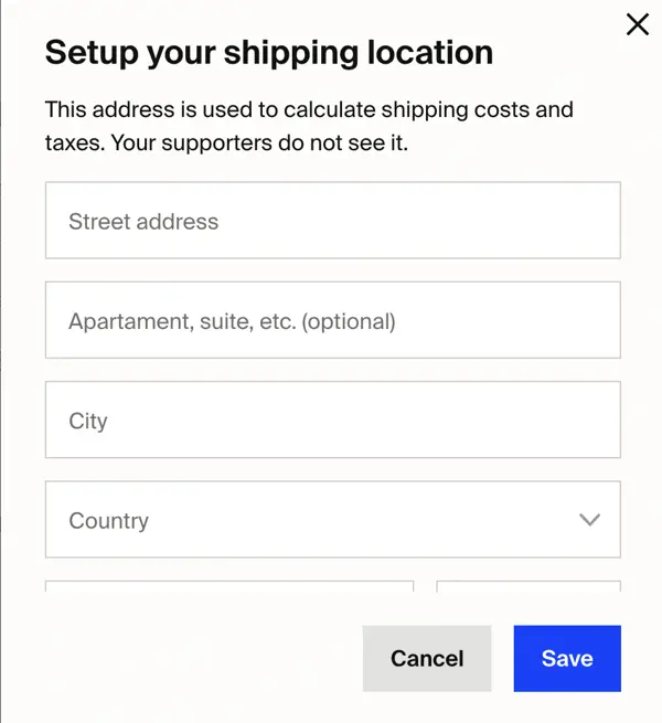 Setup your shipping location dialog with address fields