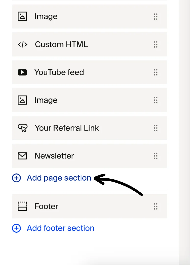 Click on +Add page section