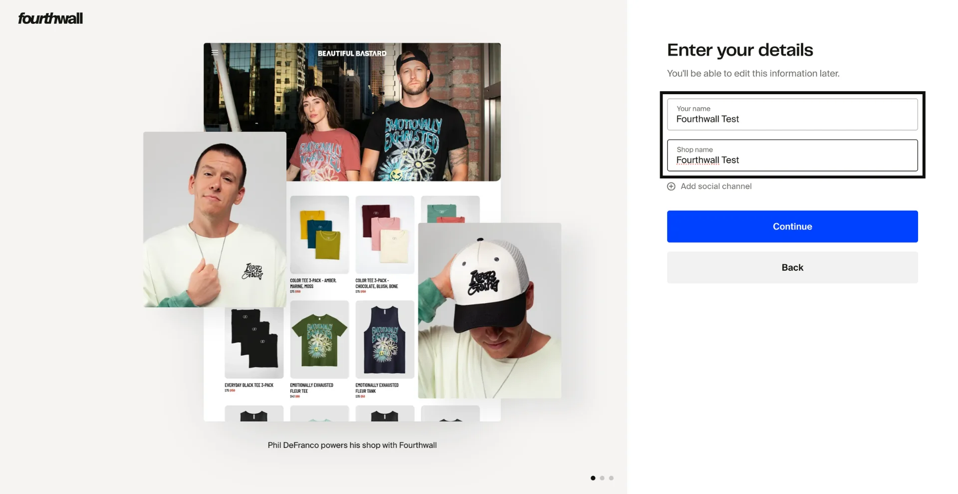 Enter your name and preferred Shop name