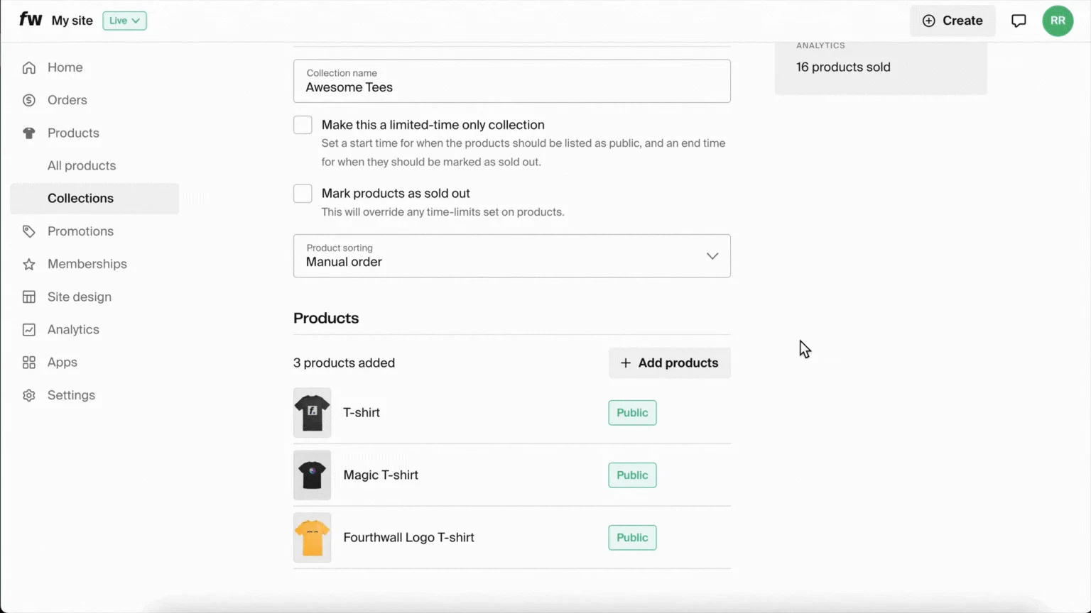 Collection sorting modes