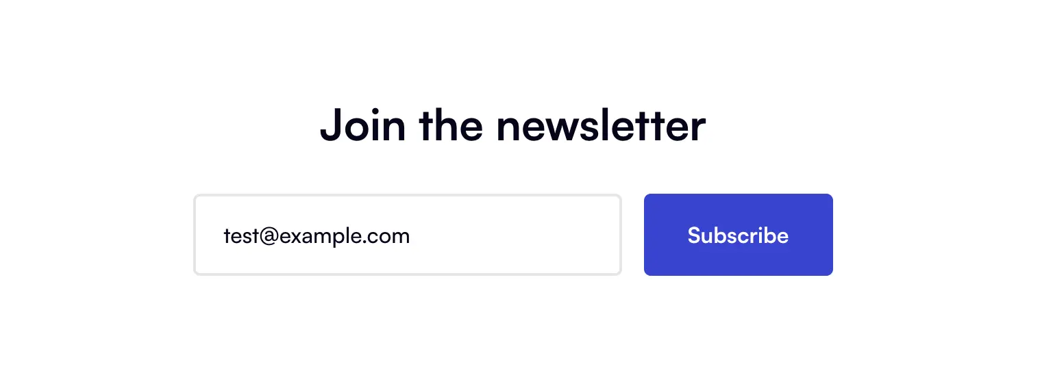 Newsletter signup form on a Fourthwall site showing an email input field where supporters can subscribe to the mailing list