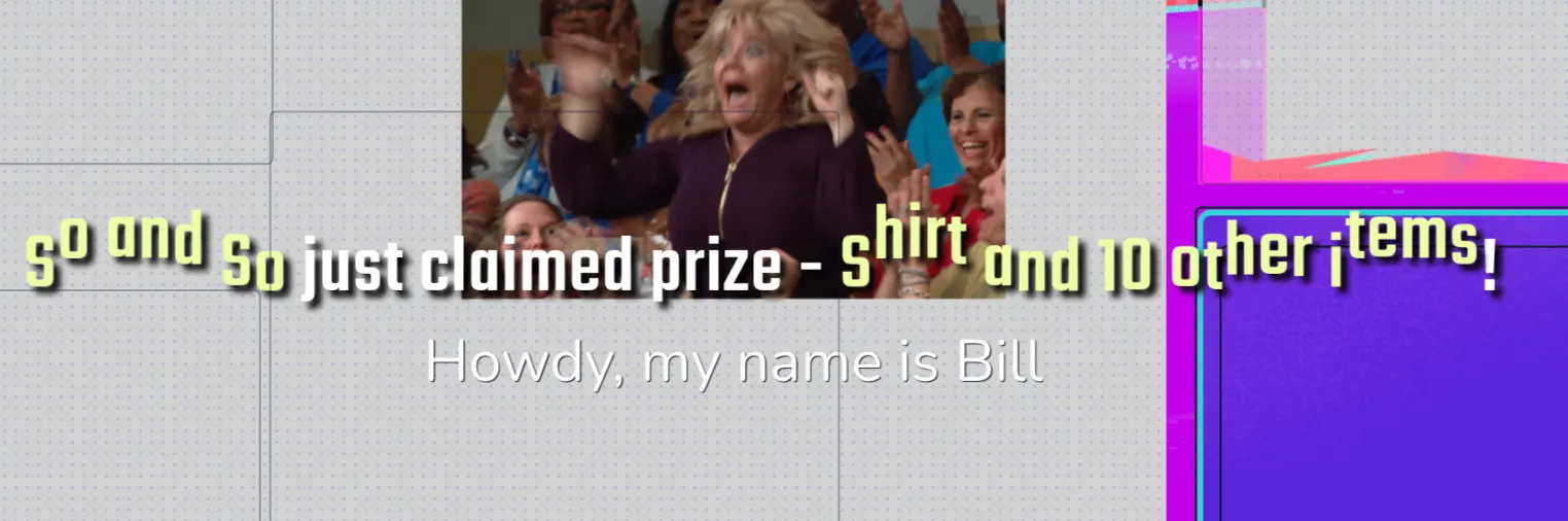 Stream overlay redemption alert showing viewer just claimed prize with shirt and other items