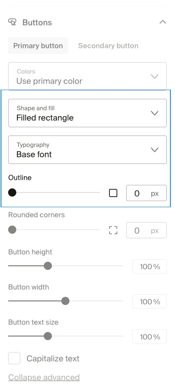 Shape and fill dropdown set to Outlined rectangle with Outline color and thickness controls below