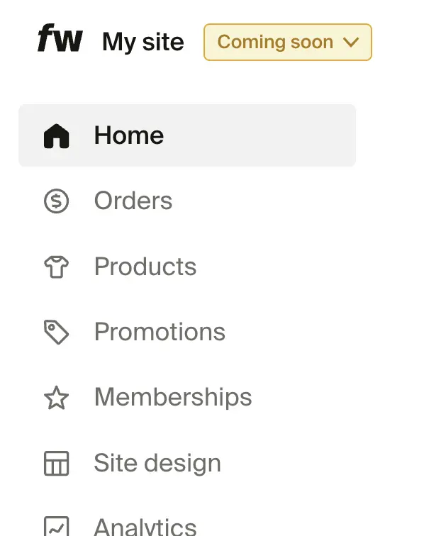 Fourthwall dashboard sidebar showing Coming soon status badge