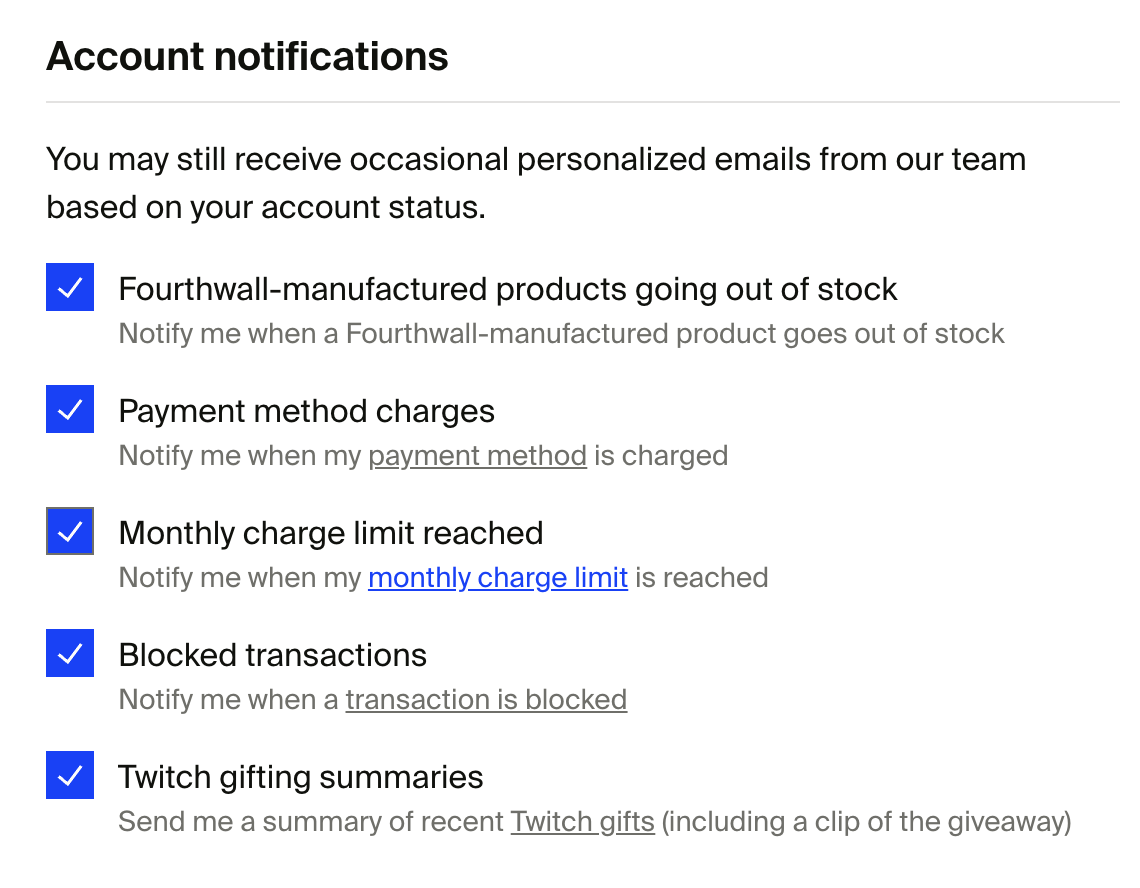 Account notification settings