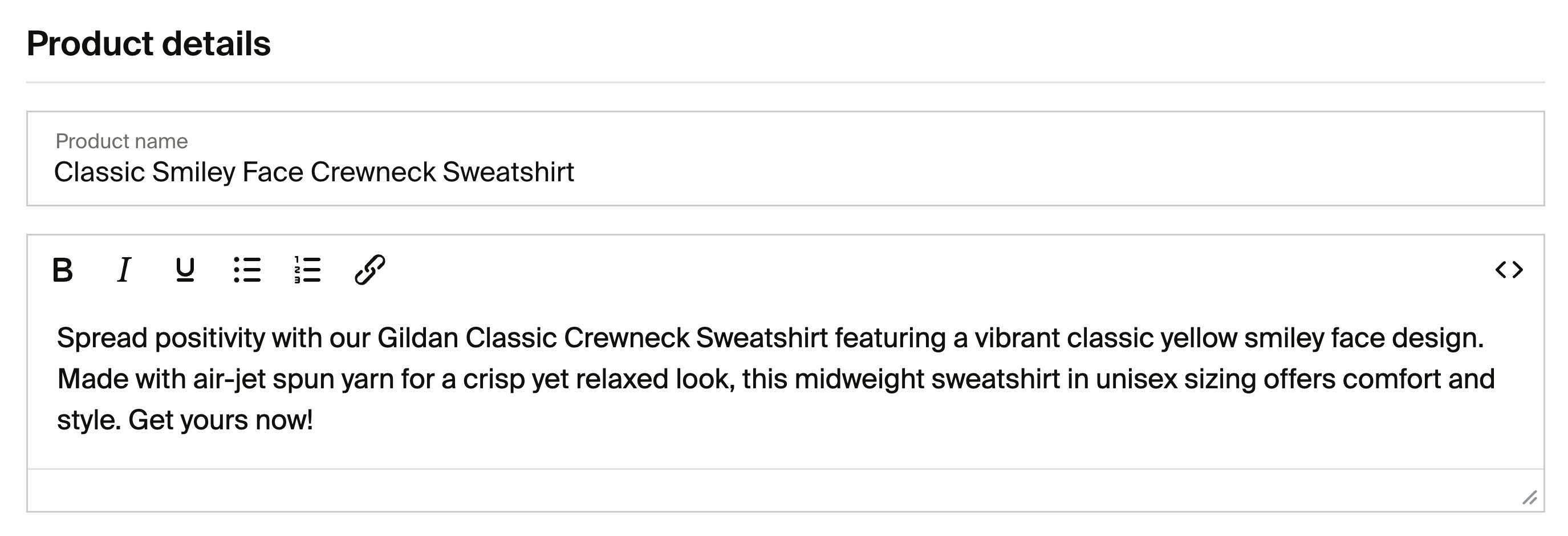 Product details section