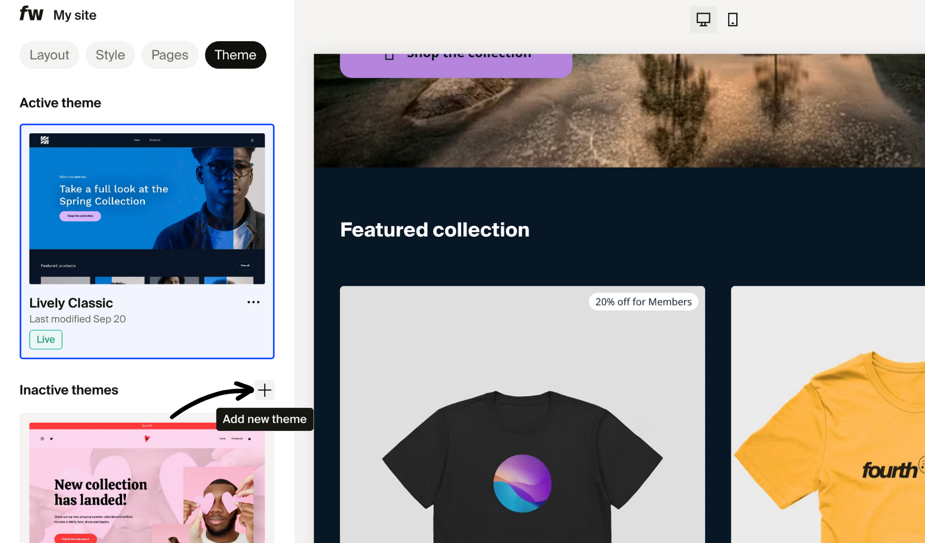 Click the plus icon to add theme.png