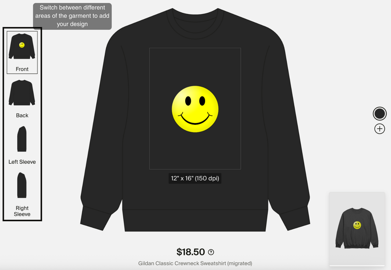 Switch between different areas of the garment to add your design.png