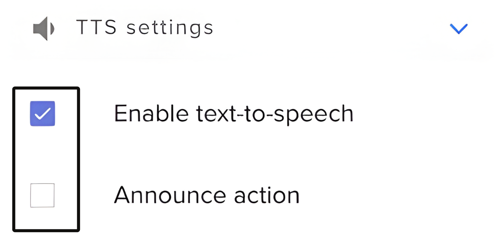 Enable TTS and disable Announce action.png